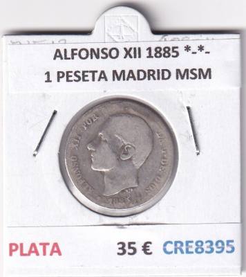 CRE8395 MONEDA ESPAÑA ALFONSO XII 1885 *-*- 1 PESETA MADRID MSM PLATA
