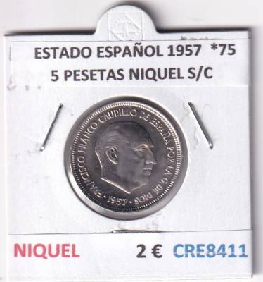 CRE8411 MONEDA ESTADO ESPAÑOL 1957  *75 5 PESETAS NIQUEL S/C