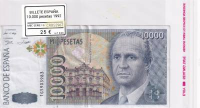 CRBS2967 BILLETE ESPAÑA 10000 PESETAS 1992 MBC SERIE 1G