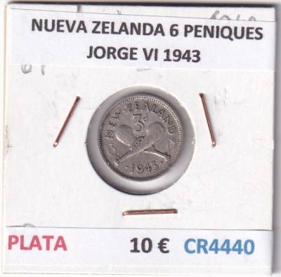 CR4440 MONEDA NUEVA ZELANDA 6 PENIQUES JORGE VI 1943 PLATA