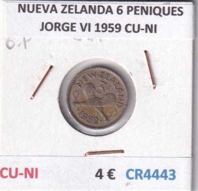 CR4443 MONEDA NUEVA ZELANDA 6 PENIQUES JORGE VI 1959 CU-NI