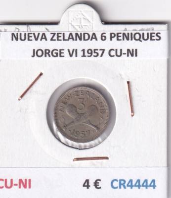 CR4444 MONEDA NUEVA ZELANDA 6 PENIQUES JORGE VI 1957 CU-NI