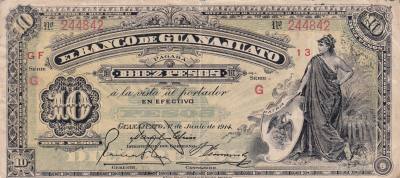 CRBX2677 BILLETE GUANAJUATO (MEXICO) 10 PESOS 1914 SERIE G BC