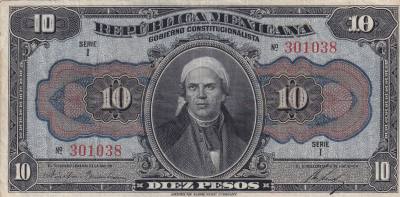 CRBX2678 BILLETE MEXICO 10 PESOS 1915 SERIE I BC+