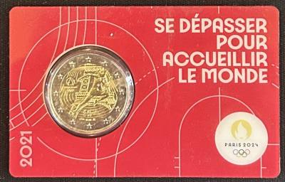 HEUR0633 MONEDA FRANCIA 2 EUROS 2021 (JJOO París 2024) Fondo rojo COIN CARD