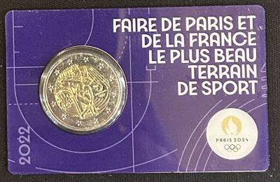 HEUR0637 MONEDA FRANCIA 2 EUROS 2022 (JJOO París 2024) Fondo morado COIN CARD