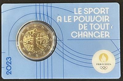 HEUR0640 MONEDA FRANCIA 2 EUROS 2023 (JJOO París 2024) Color celeste COIN CARD