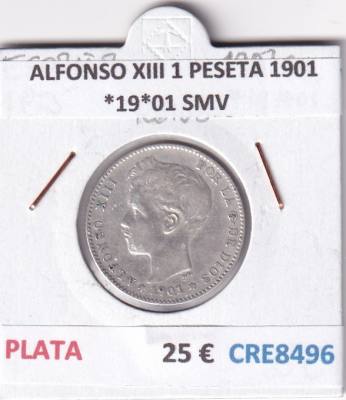 CRE8496 MONEDA ESPAÑA ALFONSO XIII 1 PESETA 1901 *19*01 SMV PLATA