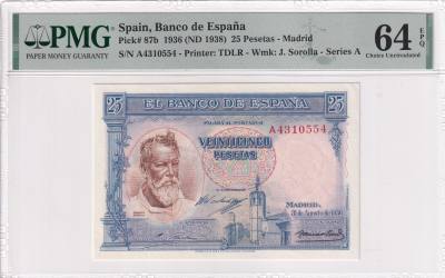 CRPMG051 BILLETE ESPAÑA 25 PESETAS 1936 SERIE A PMG 64
