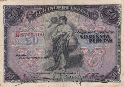 CRBS3260 BILLETE ESPAÑA 50 PESETAS 1906 SERIE B MBC