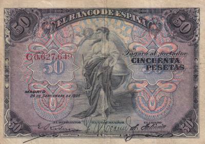 CRBS3263 BILLETE ESPAÑA 50 PESETAS 1906 SERIE C MBC-
