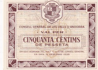 CRBL0616 BILLETE LOCAL ESPAÑA VAL PER 50 CENTIMOS 1936 RARO SIN CIRCULAR