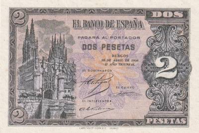 CRBS2188 BILLETE ESPAÑA 2 PESETAS 1938 SERIE L S/C