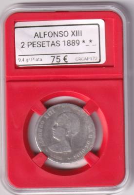 CRCAP172 MONEDA ESPAÑA ALFONSO XIII 2 PESETAS 1889 *--*-- PLATA