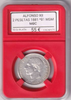 CRCAP175 MONEDA ESPAÑA ALFONSO XII 2 PESETAS 181 *81 MSM PLATA