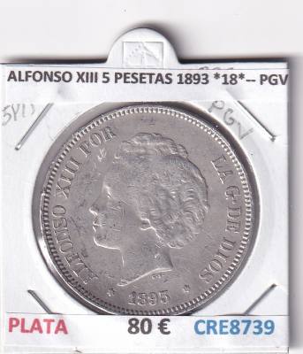 CRE8739 MONEDA ESPAÑA ALFONSO XIII 5 PESETAS 1893 *18*-- PGV