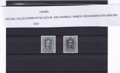 CRS1206 SELLOS ESPAÑA Nº NE 23/4 XX. SIN CHARNELA. AMBOS CON NUMERACIÓN A000.000