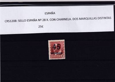 CRS1208 SELLO ESPAÑA Nº NE 28 X. CON CHARNELA. DOS MARQUILLAS DISTINTAS