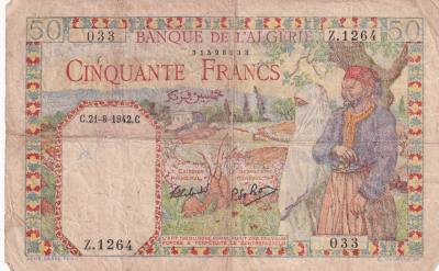 CRBX2644 BILLETE ARGELIA 50 FRANCOS 1942 BC