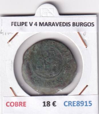 CRE8915 MONEDA ESPAÑA FELIPE V 4 MARAVEDIS BURGOS COBRE
