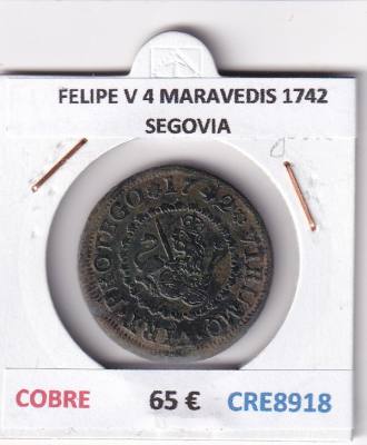 CRE8918 MONEDA ESPAÑA FELIPE V 4 MARAVEDIS 1742 SEGOVIA COBRE