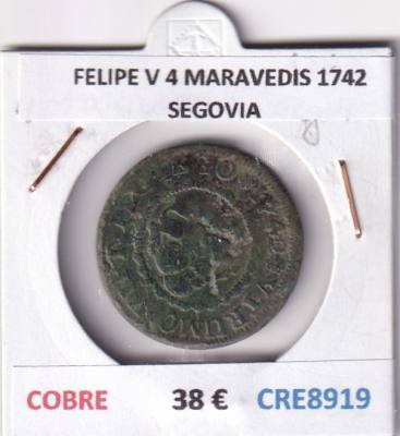 CRE8919 MONEDA ESPAÑA FELIPE V 4 MARAVEDIS 1742 SEGOVIA COBRE