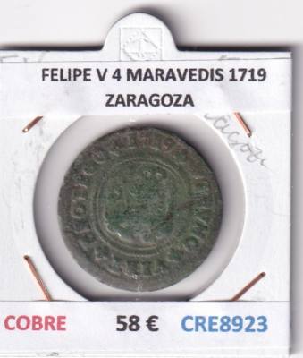 CRE8923 MONEDA ESPAÑA FELIPE V 4 MARAVEDIS 1719 ZARAGOZA COBRE