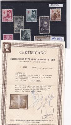 CRS1123 SELLOS ESPAÑA AÑO 1953 COMPLETO  SIN CHARNELA CON CERTIFICADO