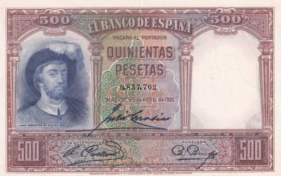 CRBS1988 BILLETE ESPAÑA 500 PESETAS 1931 EBC