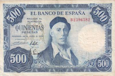 CRBS1993 BILLETE ESPAÑA 500 PESETAS 1954 SERIE B BC