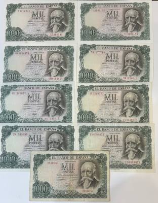 CRBS2006 LOTE 9 BILLETES ESPAÑA 1000 PESETAS 1971 DIFERENTES SERIES 