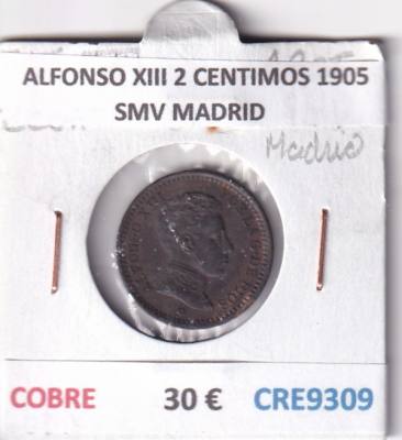 CRE9309 MONEDA ESPAÑA ALFONSO XIII 2 CENTIMOS 1905 SMV MADRID COBRE