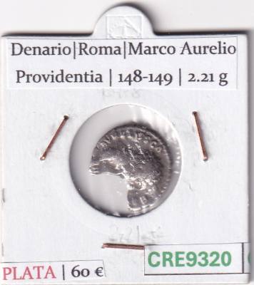CRE9320 MONEDA ROMANA DENARIO ROMA MARCO AURELIO PROVIDENTIA 148-149 ROTO