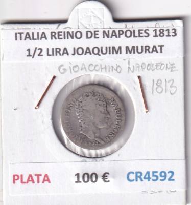 CR4592 MONEDA ITALIA REINO DE NAPOLES 1813 1/2 LIRA JOAQUIM MURAT PLATA