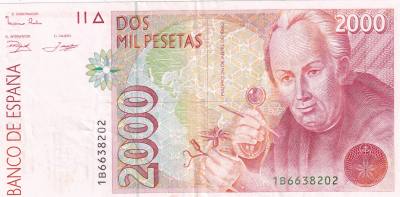 CRBS3293 BILLETE ESPAÑA 2000 PESETAS 1992 SERIE 1B  MBC