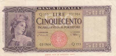 CRBX0243 BILLETE ITALIA 500 LIRAS 1953 MBC 