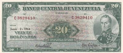 CRBX0862 BILLETE VENEZUELA 20 BOLIVARES 1964 EBC