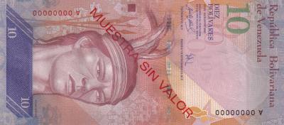 CRBX0896 BILLETE VENEZUELA 10 BOLIVARES 2007 MUESTRA SIN VALOR SIN CIRCULAR