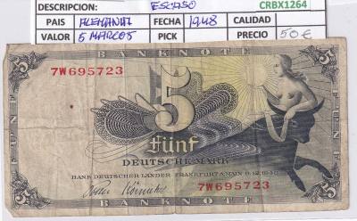 CRBX1264 BILLETE ALEMANIA 5 MARCOS 1948 ESCASO USADO