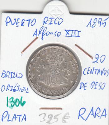 CRE1306 MONEDA  ESPAÑA PUERTO RICO ALFONSO XIII 1895 20 CENTAVOS DE PESO
