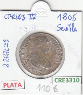 CRE3310 MONEDA ESPAÑA FELIPE IV 2 REALES 1805 SEVILLA PLATA MBC
