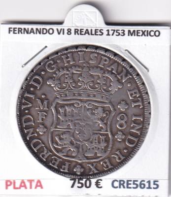CRE5615 MONEDA ESPAÑA FERNANDO VI 8 REALES 1753 MEXICO PLATA