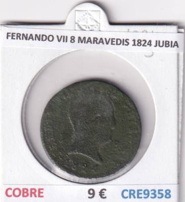 CRE9358 MONEDA ESPAÑA FERNANDO VII 8 MARAVEDIS 1824 JUBIA COBRE