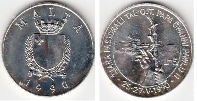 E3556 MONEDA MALTA 5 LIRAS MALTESAS 1990 PLATA SIN CIRCULAR