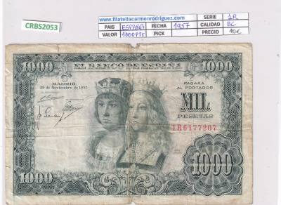 CRBS2053 BILLETE ESPAÑA 1000 PESETAS 1957 SERIE 1R BC
