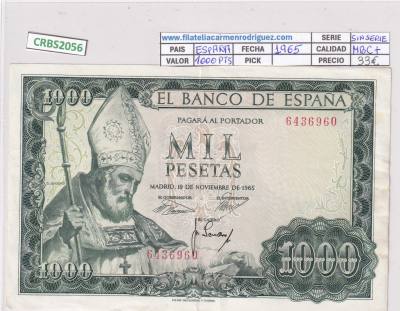 CRBS2056 BILLETE ESPAÑA 1000 PESETAS 1965 SIN SERIE MBC+