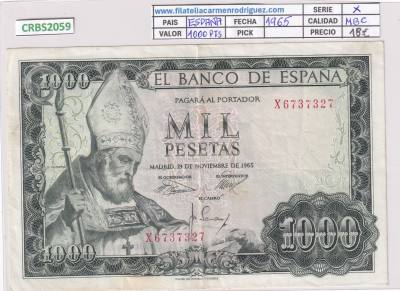 CRBS2059 BILLETE ESPAÑA 1000 PESETAS 1965 SERIE X MBC