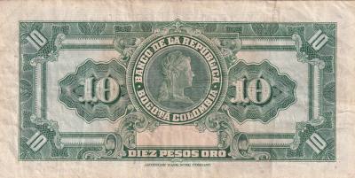CRBX0729 BILLETE COLOMBIA 10 PESOS DE ORO 1963 BC