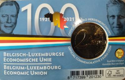 HEUR0609 MONEDA BELGICA 2 EUROS 2021 (100 años Constitución) COIN CARD
