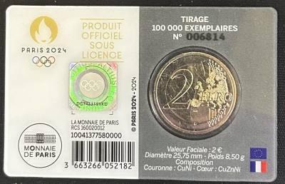 HEUR0629 MONEDA FRANCIA 2 EUROS 2024 (París 2024) Letra S COIN CARD